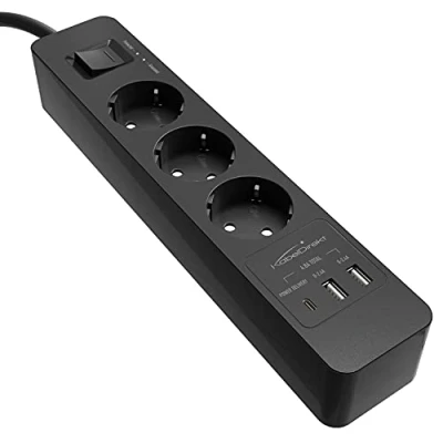 Image de KabelDirekt Bloc multiprise avec 3 Prises (USB, Power Delivery 3.0, Charge Jusqu’à 3x Plus Rapide Selon l’Appareil, Protection parafoudre/surtension, testé par TÜV, Noir)