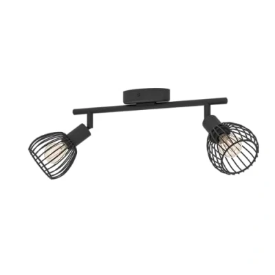 Image de Eglo Plafonnier Sonnino, lampe de plafond industrielle avec 2 spots orientables, luminaire en métal noir, éclairage pour salon et chambre, douille E14