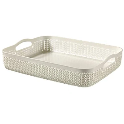 Image de CURVER Panier de Rangement A4, Aspect Tricot 4.5L Pour Bureau, Entrée, Salon, Salle Bain 35,2 x 26,8 7,4 cm Blanc cassé