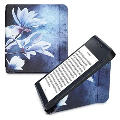 Image de kwmobile Coque liseuse Compatible avec Kobo Libra 2 étui de Protection à Rabat en Simili Cuir Blanc Gris Bleu