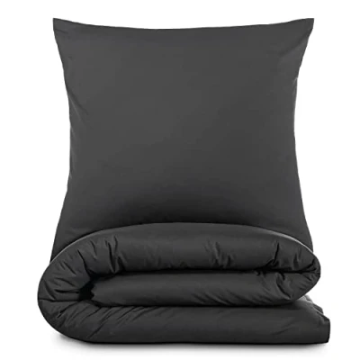 Image de Alreya Renforcé Housse de Couette 100% Coton 240 x cm Parure lit avec 2 taies d&#039;oreiller 80 Fermeture éclair Anthracite