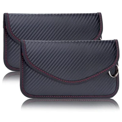 Image de Faraday Lot de 2 pochettes pour téléphone portable, grand format, bloqueur signal, clés voiture, protection Keyless Bag RFID, en fibre carbone, noir