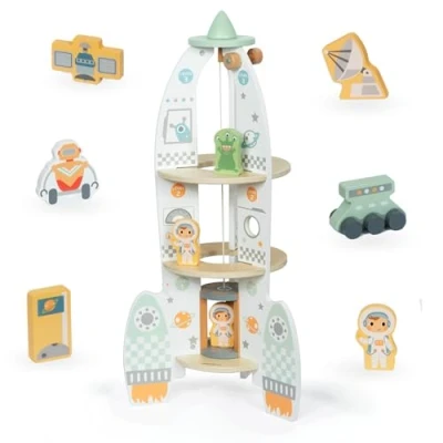 Image de mamabrum Jouet fusée Spatiale en Bois pour Enfants à partir de 3 Ans, Grande avec Ascenseur et Accessoires, modèle XXL, Jouets spatiaux garçons Filles