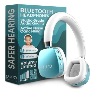 Image de Puro Sound Labs PuroQuiet plus Casque supra auriculaire Bluetooth à réduction active du bruit pour enfants avec microphone intégré Son sûr Qualité studio (bleu sarcelle)