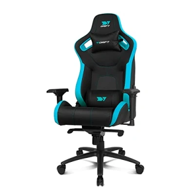 Image de DRIFT GAMING Chair DR600 DR600BL Chaise de Jeu Professionnelle, Similicuir, accoudoirs 4D, Piston Classe 4, mécanisme Frog, Inclinaison, pivotement, Coussin Lombaire/Cervical, Noir/Bleu