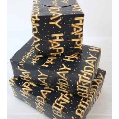 Image de Abacus Cards 12367A Papier cadeau d&#039;anniversaire avec 2 feuilles et étiquettes, entièrement recyclable, noir doré