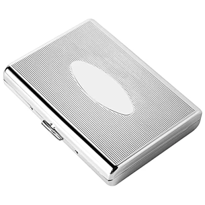 Image de Pour homme et femme Étui à métal cigarettes portable double face avec clip ressort Peut contenir 18 de taille standard, convient aux 100 mm (ovale argenté)