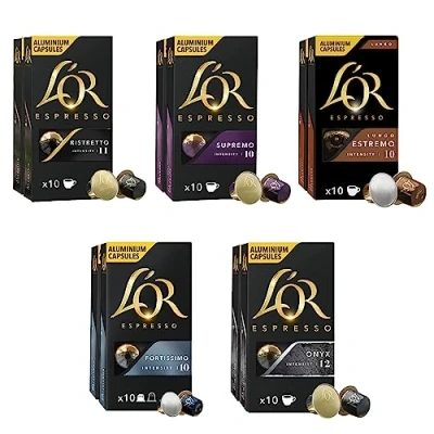 Image de Assortiment 100 Capsules L’OR Espresso Intense (x20 Ristretto, x20 Supremo, Estremo, Fortissimo, Onyx)