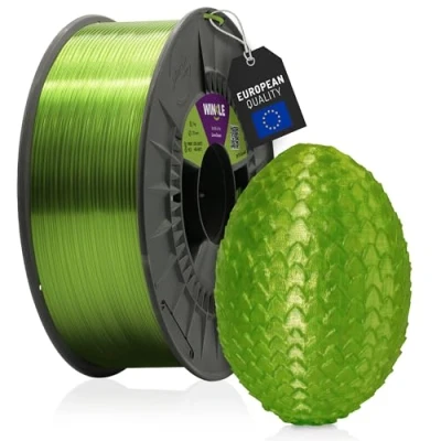 Image de WINKLE Filament PETG verre vert citron pour imprimante 3D 1,75 mm 300 g Compatible avec la plupart des imprimantes Précision dimensionnelle Bobine de