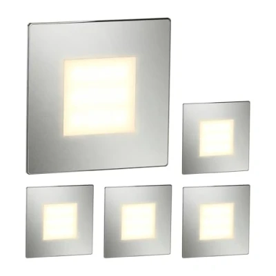 Image de ledscom.de 5 pièces Lumière d&#039;escalier LED/lampe murale encastrée FEX pour l&#039;intérieur et l&#039;extérieur, carrée, inox, 85 x 85mm, blanc chaud