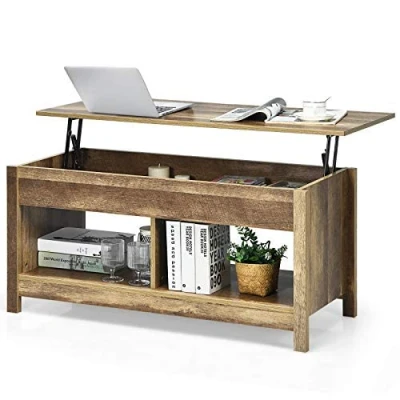 Image de COSTWAY Table Basse, Bois d&#039;ingénierie, Naturel, 109 cm (L) x 47,5 (B) 50 (H)