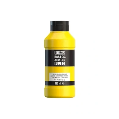 Image de Liquitex 8870433 Basics Fluid Peinture acrylique à consistance fluide, séchage rapide, résistante la lumière, imperméable, base d&#039;eau, Flacon de 250 ml, Jaune Cadmium Moyen Imitation