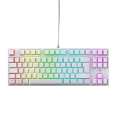 Image de CHERRY XTRFY K4V2 TKL, Clavier De Jeu Filaire sans Pavé Numérique, Disposition Française (AZERTY), Éclairage RGB, Commutateurs Mécaniques MX2A Red, Blanc