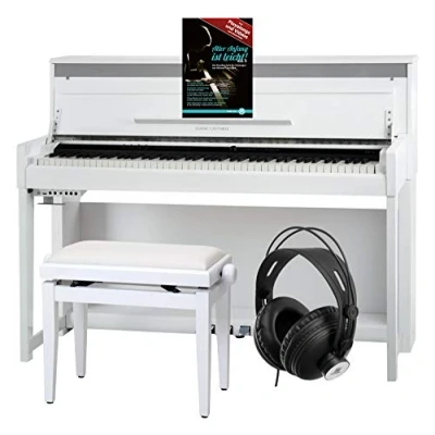 Image de Classic Cantabile UP 1 WH Piano Droit Numérique 88 Touches Clavier électronique à marteaux Synthetiseur avec USB, MIDI, 40 voix, 256 polyphonie Set Banc et Casque Blanc Brillant