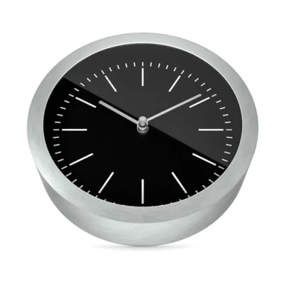 Image de Mebus Horloge Murale et de Table 2 en 1 avec boîtier Aluminium brossé sans Bruit tic tac grâce au Mouvement à Quartz précis Noir/argenté 15 cm Petite Taille