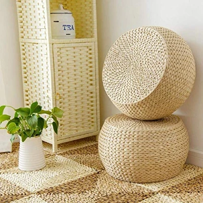 Image de Repose Pieds Pouf Chaise En Rotin Paille Poufs Bonneterie Main Tabourets Tressées Pied Durable