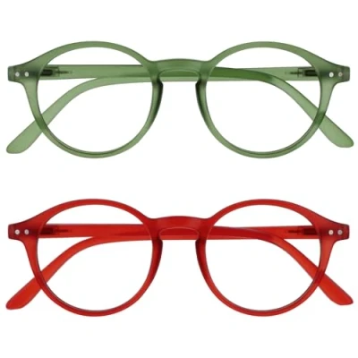 Image de OPULIZE REY Lunettes de Lecture Lot 2 Montures Rondes Rétro Vert Mat, Rouge Hommes Femmes Charnières à Ressort RR56 6Z +2.00
