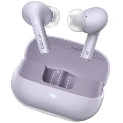Image de TOZO E2 Écouteurs Bluetooth sans Fil 32EQs APP, Ecouteurs 32H Lecture, 10mm Pilotes Basses Puissantes, Ecoutuers 5.3, 2 Mics Appels Clairs, Port Confortable Violet