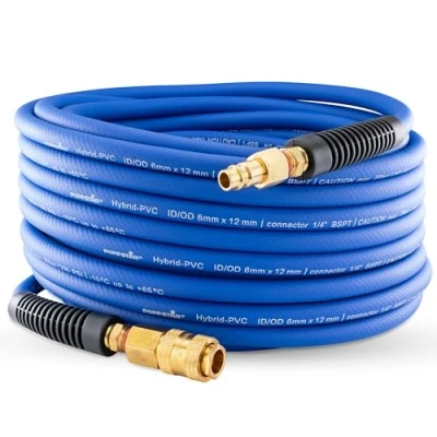 Image de Poppstar Tuyau à Air Comprimé PVC Hybride 15m, Diamètre Intérieur 6mm, Raccord Rapide en Laiton 1/4&quot;, 20 bar, Bleu