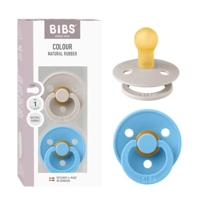 Image de BIBS Colour Pacifier Lot de 2 tétines rondes sans BPA en latex caoutchouc naturel, fabriquées au Danemark, taille 1 (0 à 6 mois), champignon/brise