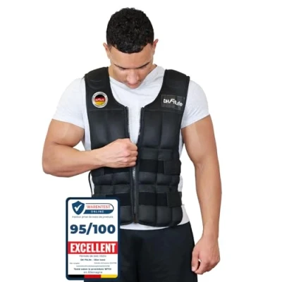 Image de DH FitLife Gilet lesté 20KG Pour la musculation, Weighted Vest, Veste lestée Ajustable, Contient 38 poids détachables, Entraînement à force et l&#039;endurance, course pied, pompes,tractions