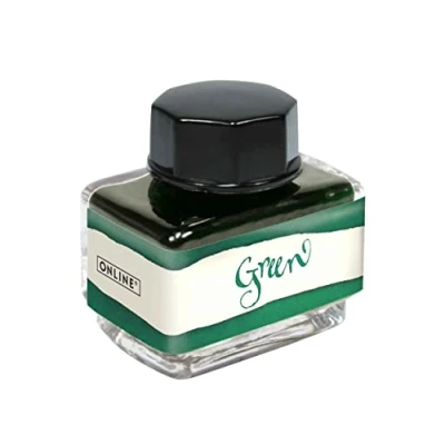 Image de ONLINE encre verte, pot à 15ml, de remplissage multicolore pour calligraphie, handlettering, d&#039;écriture, encrier convertisseur, recharge base d&#039;eau