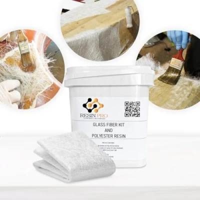 Image de Resin Pro 700 GR Kit de Réparation Résine Polyester + Fibre Verre 1M2 MAT 300g/m2 Rapide, Simple et Durable, Matériau Renforcement, Orthophtalique