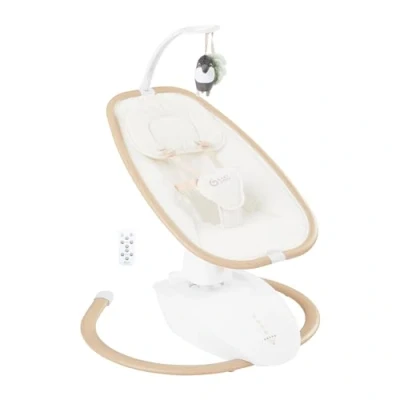 Image de Babymoov Balancelle bébé Electrique Swoon Hoop, Télécommande Incluse, Design Epuré, Assise Rotative 90, Confortable, 5 Mouvements de Bercement, Programmable, 8 Berceuses, Arche Jeux Sand