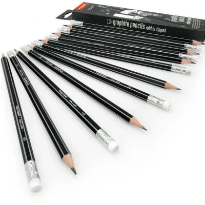 Image de Crayons graphite HB sans gluten Bruynzeel avec pointe en caoutchouc Boîte de 12