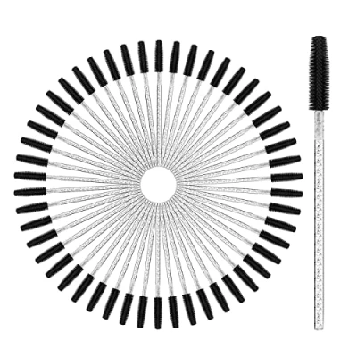 Image de vgggrd 50 Pièces Brosses à Cils Jetables, Goupillon Cils, Brosse Sourcils, Outil de Maquillage Mascara, Sourcils Applicateur (Noir Transparent)