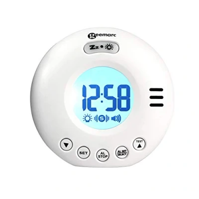 Image de Geemarc Wake &#039;N&#039; Shake Voyager Réveil de Voyage avec Alarme Puissante 75dB, Flash Lumineux et Vibreur Intégré pour Personnes au Sommeil Profond Fonctionne sur Piles Blanc