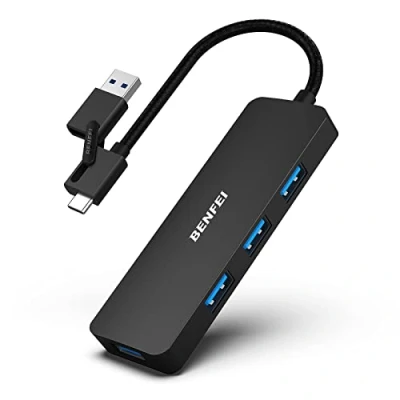 Image de BENFEI USB Connexion Cadre en alliage d&#039;aluminium avec 4 Thunderbolt Compatible iPhone 15 MacBook iPad Noir Hub 3.0, 2 1 Type A/Type C