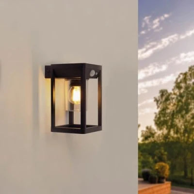 Image de Ledvion Applique murale solaire LED avec détecteur de mouvement, carrée, noire, IP44, 2,2 W, 3000 K, détection mouvement et interrupteur crépusculaire, économe en énergie résistant aux