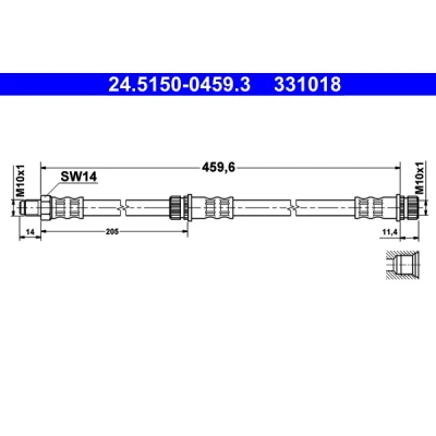 Image de ATE 24.5150 0459.3 Flexible De Frein 459,6 M10x1 MITSUBISHI: Colt 6, VI CZC Cabriolet, SMART: Forfour I