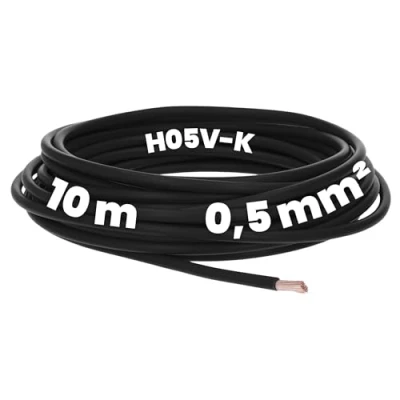Image de Kalitec Câble de câblage H05V K 0,5 mm² noir 10 m Flexible En PVC Fil commutation