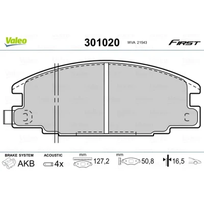 Image de VALEO 301020 Jeu de plaquettes frein FIRST Essieu avant contact signal d&#039;usure inclus sans tôle anti bruit ISUZU: D Max 1 Pickup, Trooper I SUV