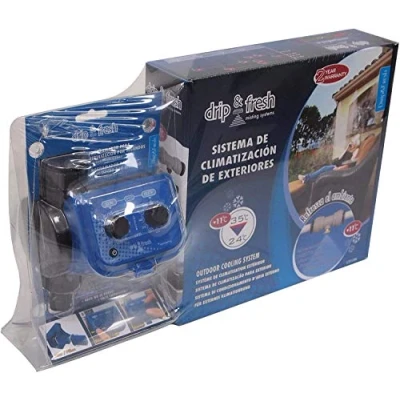 Image de Drip&amp;Fresh C5121 Kit brumisateur complet pour terrasse et patios, avec programmateur analogique de secondes 8 nébulateurs, bleu