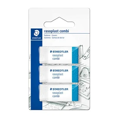 Image de Staedtler Rasoplast Combi 526 Bt Blister 3 Gommes Blanches Et Bleue Sans Latex Bt30