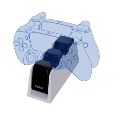 Image de Konix Mythics Double Station de Charge pour manettes DualSense PS5 Câble USB Type A à C Inclus Blanc et Noir