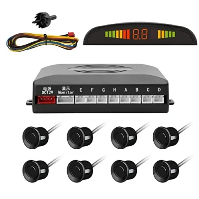 Image de TKOOFN Kit Radar De Recul 8 Capteurs NOIRS Auto Système Parcage Stationnement Numérique Ecran LED