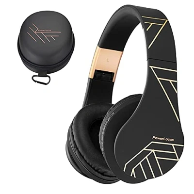 Image de PowerLocus Casque Bluetooth Supra Auriculaire, Stéréo HD, Micro SD/TF mode, FM Radio, Pliable, avec un étui, connexion à 2 Appareils pour iPhone/PC/TV/Mac