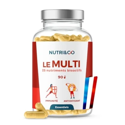 Image de Nutri&amp;Co Multivitamines et Minéraux 25 Nutriments Bio Actifs Vitamines A B C D3 E K2 + dont Magnésium Zinc Haute Absorption 90 Gélules Vegan Friendly Conditionné en France