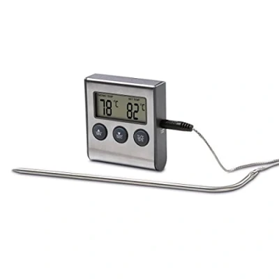 Image de Xavax Thermomètre numérique pour rôtis (de torréfaction, numérique, 2 in 1, avec horloge de cuisine, sonde température amovible, viande, 10C à +250C, minuteur, câble) Noir/Argent