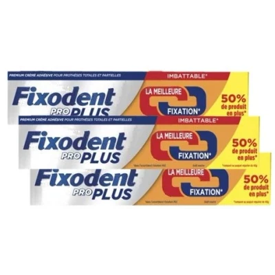 Image de Fixodent Proplus Crème adhésive Duo Action Lot de 3 x 60grs