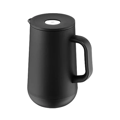Image de WMF Motion Pichet isotherme en acier inoxydable Cromargan 0,75 l Pour thé ou café Bouteille avec gobelet, garde au froid 24 h et chaud 12 Noir mat