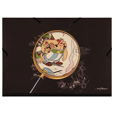 Image de Clairefontaine 813035C Un Carton à Dessins Fermeture Elastique A3+ 32,5x45 cm pour formats A4 et 24x32cm motif &quot;Crayonnés sous la loupe d&#039;Astérix&quot;fond noir