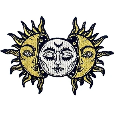Image de ZEGIN Patch brodé en Forme de Soleil et Lune, à Coudre ou Coller avec Fer Repasser