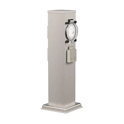 Image de ledscom.de Colonne de Prises Courant Jardin Polly pour l&#039;extérieur, IP44, minuterie/commutateur horaire, 3 Fois, Acier Inoxydable, INOX, carré, 38 cm, Prise Jardin,