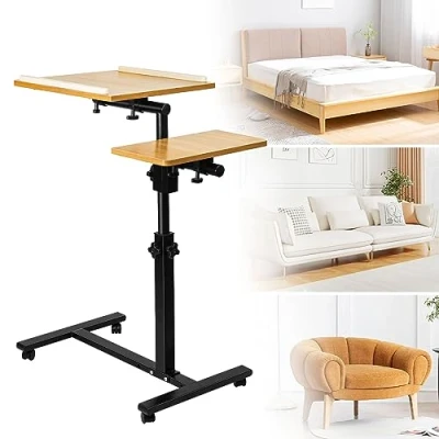 Image de OHMG Table pour Ordinateur Portable,Table Canapé Lit,Réglable en Hauteur D&#039;appoint Légère,Table Bout de Canapé,Table Mobile Légère,avec 4 roulettes,Moderne Basse