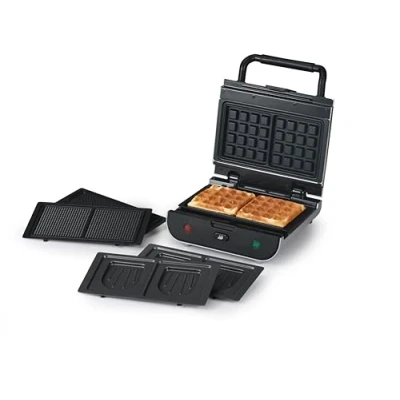 Image de SENYA Appareil à gaufres et croque monsieur, Gaufrier 3 en 1, Gaufres, Gaufrettes &amp; Croques, Plaques Interchangeables Antiadhésives, Rangement Vertical, Facile Nettoyer